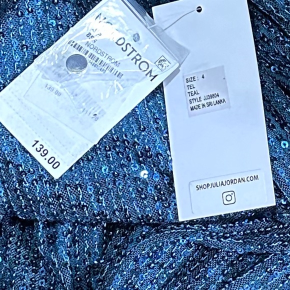 NWT Julia Jordan Sequin Mock Neck Sheath Dress Size 4 Teal - Picture 5 of 7